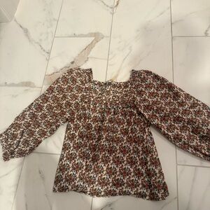 Doen Cream Floral Smocked Blouse with Rust and Teal Accents